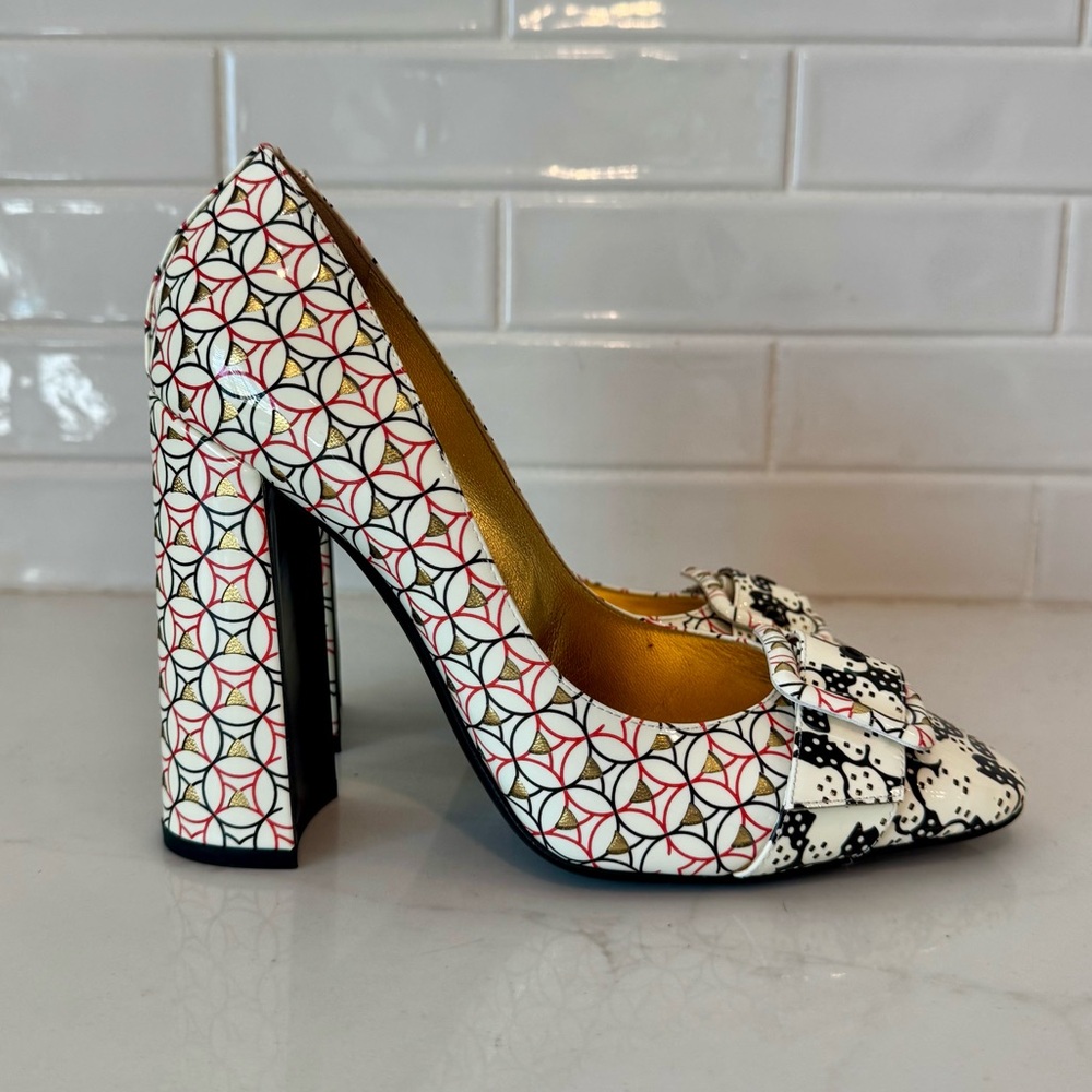 Bottega Veneta White Multicolor Patterned Block Heel Pump